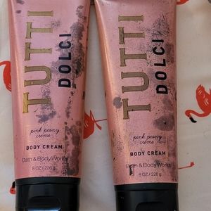 RARE2 bottles of tutti dolce pink peony body cream from bath and body works RARE